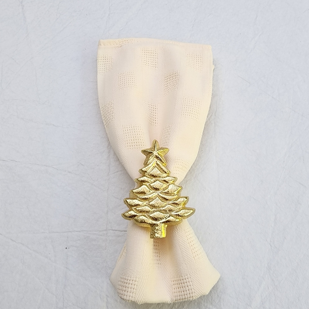Heavy Duty Christmas Tree Napkin Rings Gold Tone - Picture 5 of 5